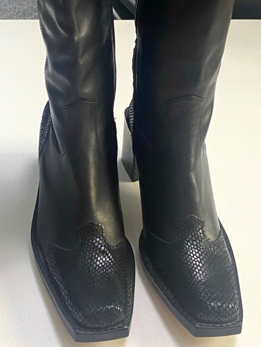 WhiteMountain black Leather Mid-Calf Zip Boots Square Toe Block Heel Women 8.5